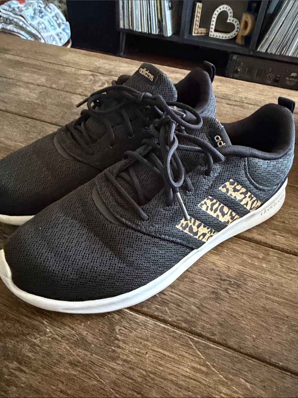 adidas Black Athletic Sneakers with Leopard-Print Stripes